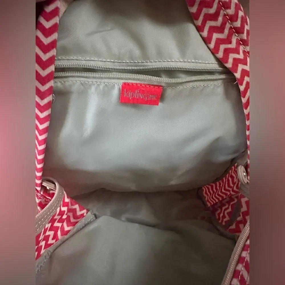 Kipling Seoul Small Backpack red and white zig zag pattern - OS